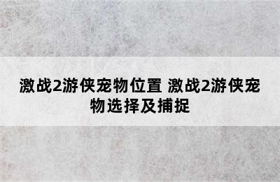 激战2游侠宠物位置 激战2游侠宠物选择及捕捉